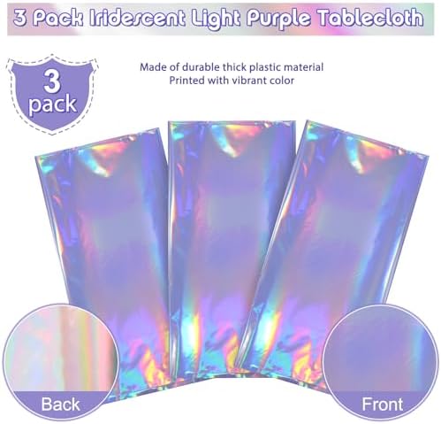 3 Pack Iridescent Light Purple Tablecloths for Parties