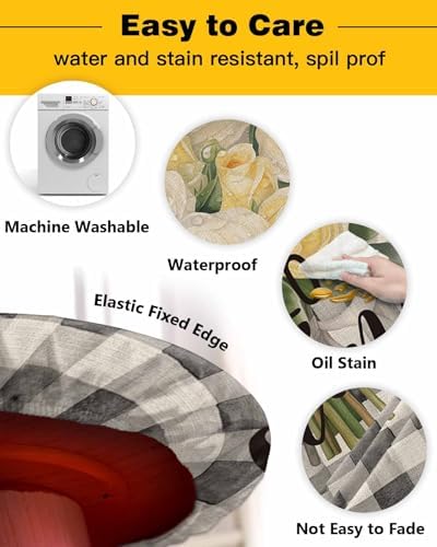 ZOE GARDEN Spring Rose Round Waterproof Table Cover Fitted Tablecloth