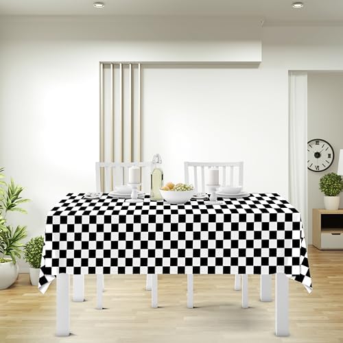 3 Pack Black and White Checkered Tablecloths for Parties