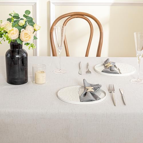 MYSKY HOME 60x84 Inch Waterproof Table Cloth with Beige Tassels