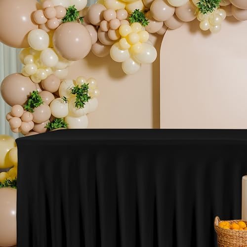 HolidayIdeas Black Spandex Table Skirts for Rectangle Tables 6ft 2 Pack