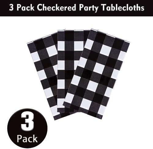 Kesfey 3 Pack Black Gingham Tablecloths 54 x 108 Inch Checkered Waterproof Disposable