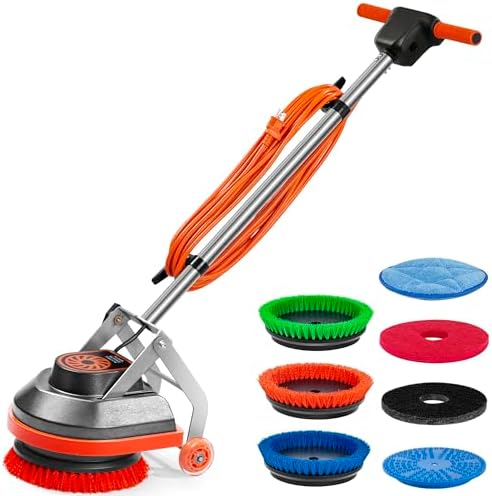 Commercial Floor Scrubber Machine with Brushes and Pads
