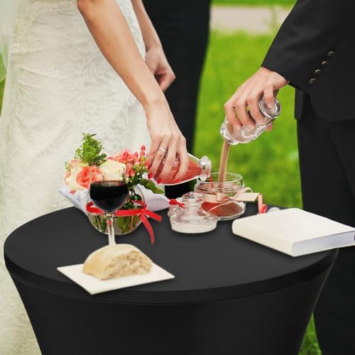 8 Pcs Black Spandex Stretch Table Cloths for Round Tables