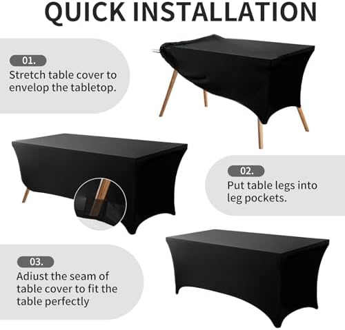Mangdar Rectangular Elastic Spandex Tablecloth 6 Feet 2 Pack Black