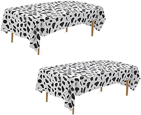 2 Pcs Disposable Black and White Cow Print Plastic Tablecloth