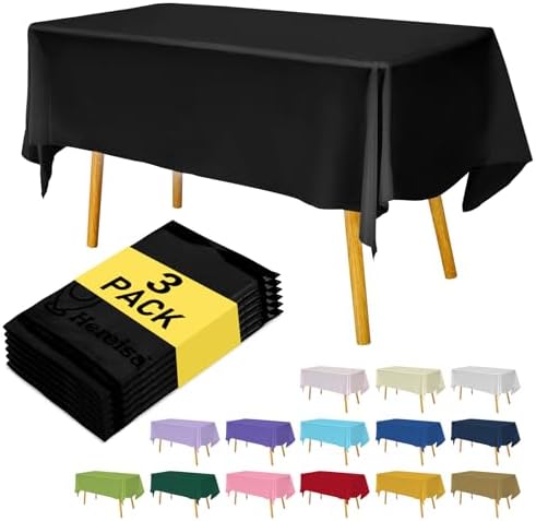 Hereisa 3 Pack Black Plastic Tablecloths 54x108 Inches