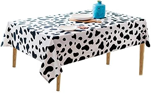 2 Pcs Disposable Black and White Cow Print Plastic Tablecloth