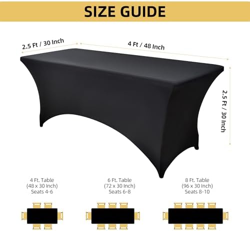 2-Pack 4ft Black Spandex Table Covers for Rectangular Folding Tables