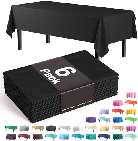 Party Solids 6-Pack Black Plastic Tablecloth 54in x 108in Rectangle