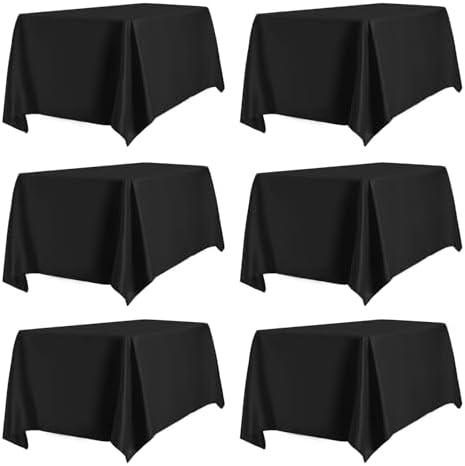 PureFit 6 Pack Black Rectangle Tablecloths 60x102 Inch for 6ft Tables