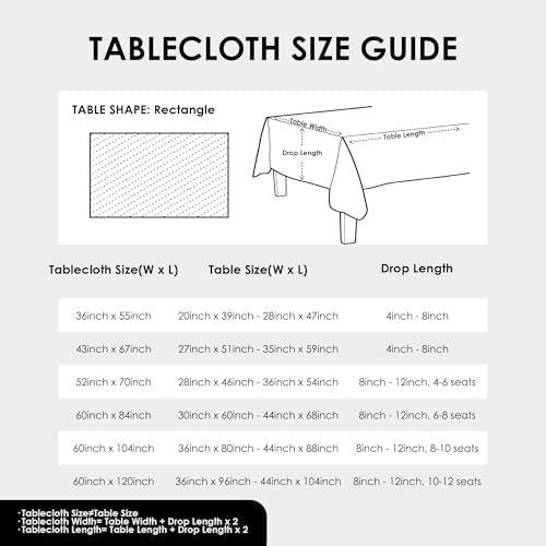 White Rectangle Tablecloth 60x84 Inch Washable Table Cover