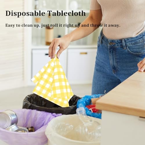 4 Pcs Yellow Checkered Tablecloth 54x108 Inches Rectangle Gingham Table Cover for Outdoor Picnic and Birthday Party