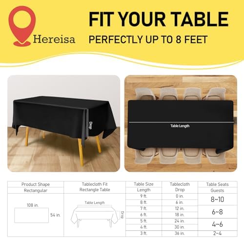 Hereisa 3 Pack Black Plastic Tablecloths 54x108 Inches