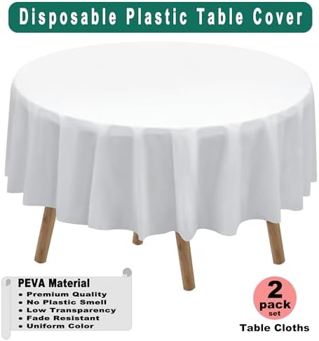 White Plastic Tablecloths 2 Pack for 6 Ft Round Tables