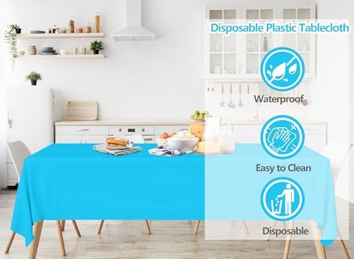4 Pack Ocean Blue Plastic Tablecloths for Party Decorations