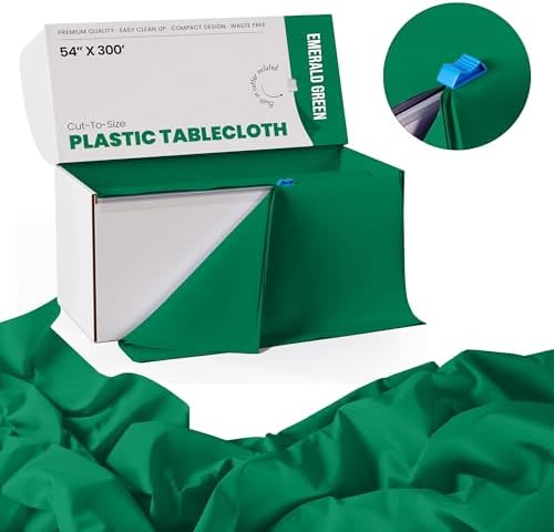 Exquisite Emerald Green 54x300 Plastic Table Cover Roll with Slide Cutter