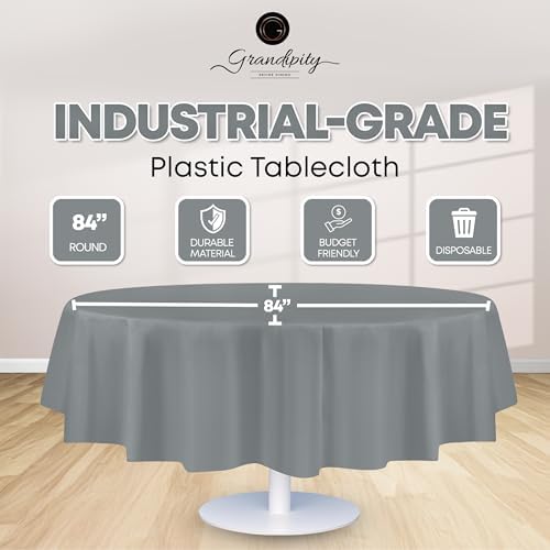 Grandipity 12 Pack Disposable Round Tablecloth 84 Inch Silver