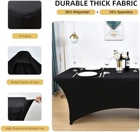6-Pack 6ft Black Spandex Table Covers for Rectangle Tables