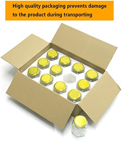 Encheng 16 oz Clear Hexagon Jars with Golden Lids 12 Pack