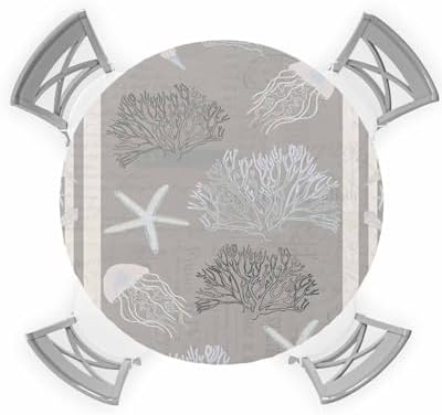ZOE GARDEN Grey Coastal Coral Round Waterproof Table Cover