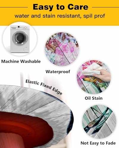 Floral Pattern Waterproof Round Table Cover for Indoor Outdoor Use