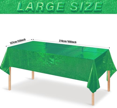 3 Pack Iridescent Green Plastic Tablecloths for Party Decorations