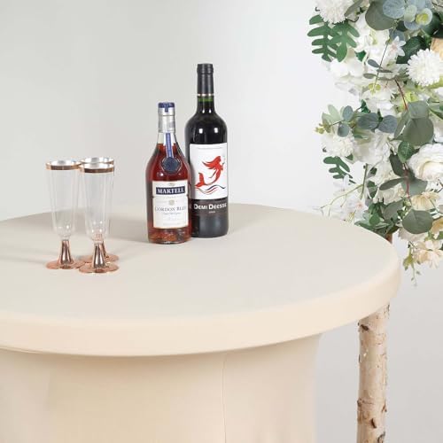 Efavormart Beige Round Spandex Cocktail Table Cover
