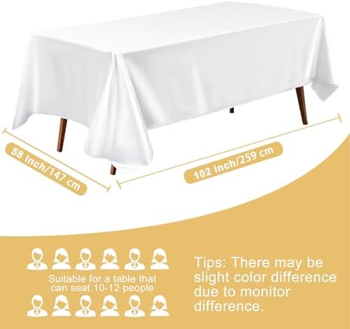 KINREEB Satin Table Cloth 58x102 Inch White