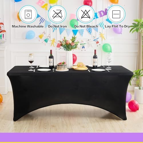 2 Pack 6FT Black Stretch Spandex Tablecloths