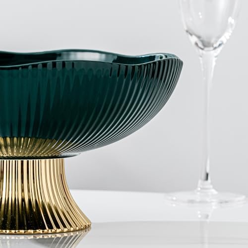 Ceramic Fruit Bowl with Golden Feet 10 Inch Pedestal Design