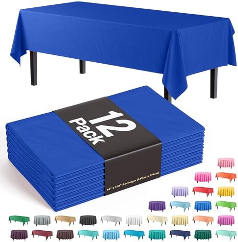 12-Pack Premium Plastic Tablecloth 54x108 Dark Blue Rectangle