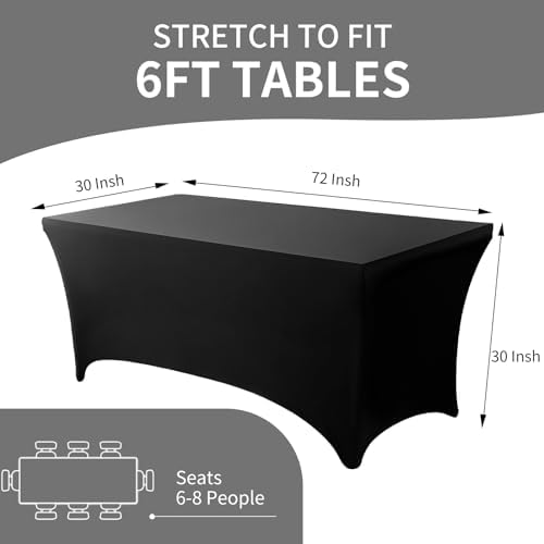 Mangdar Rectangular Elastic Spandex Tablecloth 6 Feet 2 Pack Black
