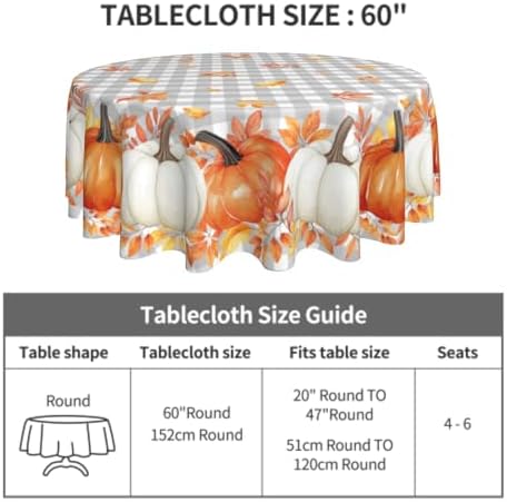 Fall Tablecloth 60 Inch Round Water-Resistant Pumpkins Festival Kitchen Cover