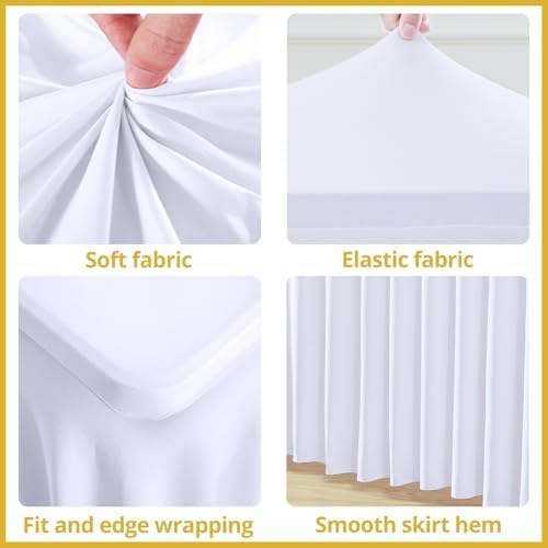 Besutolife 6ft White Tablecloth Rectangle Spandex 2PCS Table Skirt