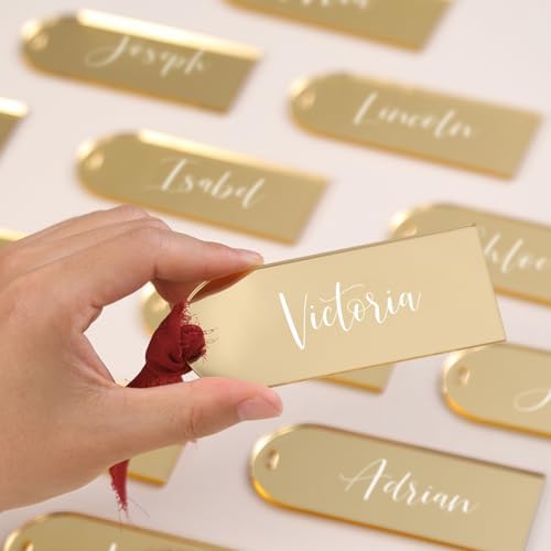 UNIQOOO 20 Pcs Mirror Gold Acrylic Place Cards for Events