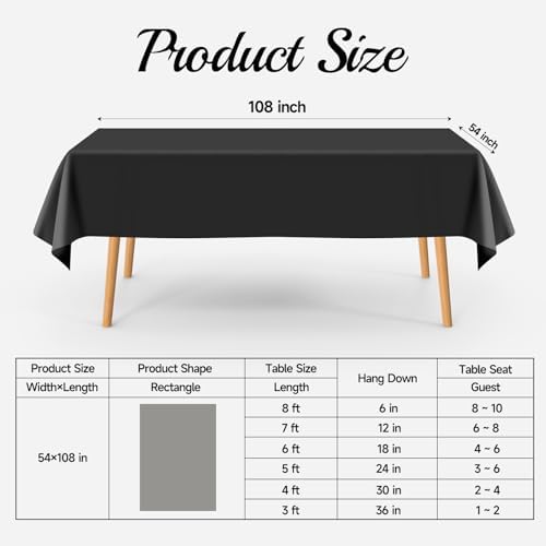 10 Pack Black Plastic Tablecloths for Rectangle Tables 54x108 Inch