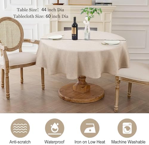 Textured Linen 54 Inch Round Tablecloth Waterproof Spill-Proof