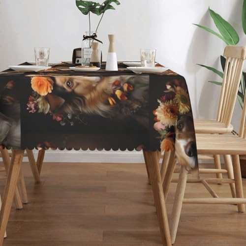Dog Girl With Flowers Anti-Grease Tablecloth