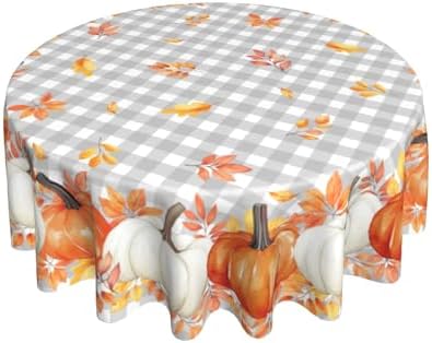 Fall Tablecloth 60 Inch Round Water-Resistant Pumpkins Festival Kitchen Cover