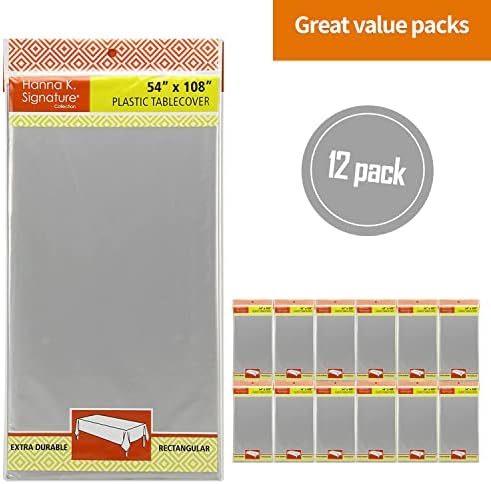 Silver Disposable Plastic Tablecloth 12-Pack