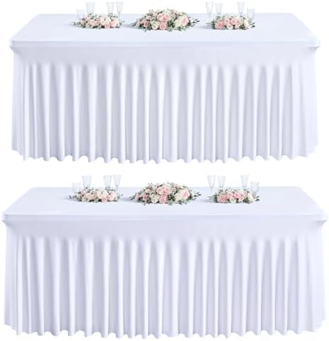 Besutolife 6ft White Tablecloth Rectangle Spandex 2PCS Table Skirt