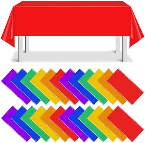24 Pack Assorted Color Rectangle Plastic Tablecloth for Birthday and Wedding Events