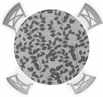 ZOE GARDEN Gray Leaves Round Waterproof Table Cover Fitted Tablecloth