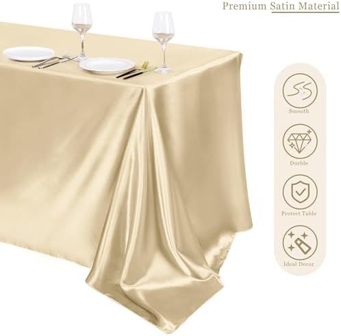 TURSTIN Champagne Satin Tablecloth 102 x 58 Inch Overlay Decor