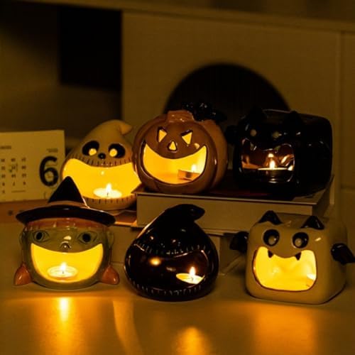 Halloween Candy Bowl Ghost Bat Pumpkin Ceramic Candle Holder