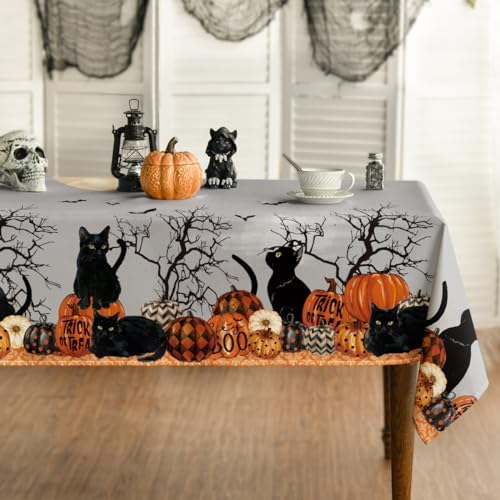 Horaldaily Halloween Tablecloth 52x70 Inch Buffalo Plaid Pumpkin Moon Cat Table Cover for Party Picnic Dinner Decor