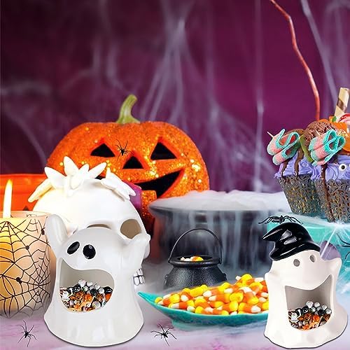 DIYDEC Halloween Candy Dish Holder 2PCS Ghost Ceramic Bowls