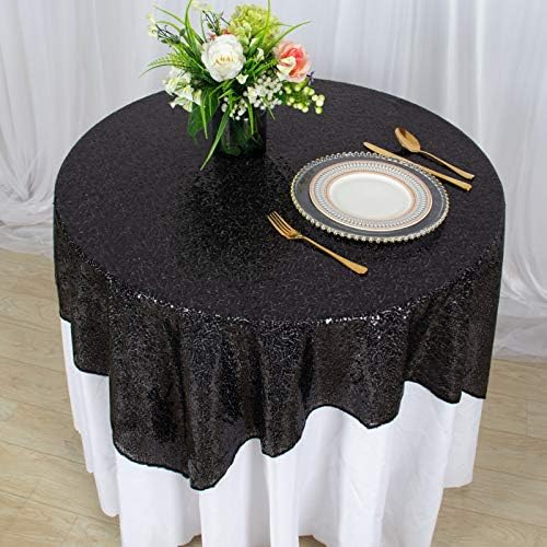 AMZLOKAE Sequin Square Tablecloth 50x50 Black Glitter Overlay for Parties and Events
