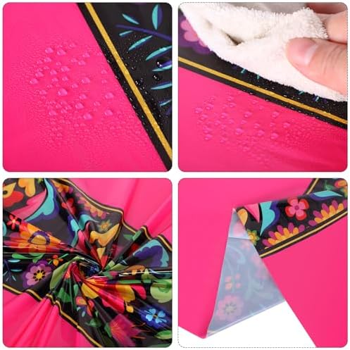 Oudain 3 Pcs Fiesta Tablecloth 108x54 Inch Plastic Table Cover for Mexican Events